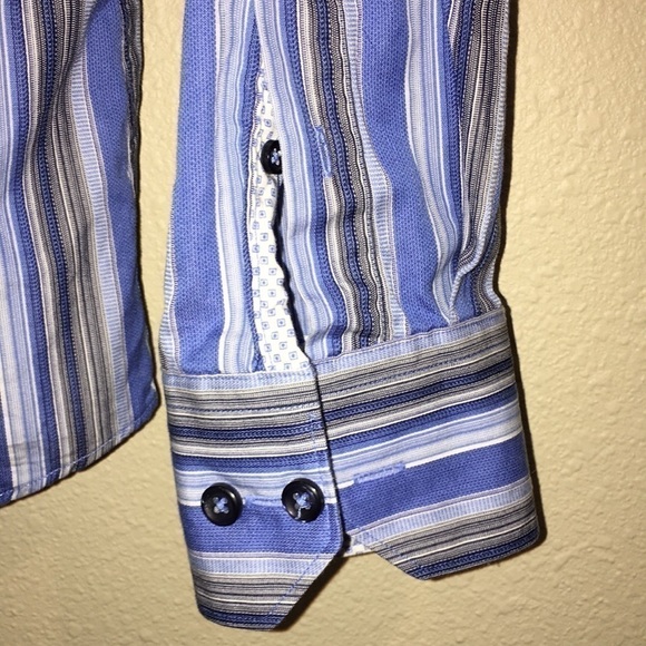 Mens Tailorbyrd long sleeve button down classic striped Shirt size Medium - Picture 4 of 6